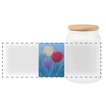 Tulips Abstract Flowers in Vibrant Acrylic - Panoramic Cookie Jar with Wooden Lid - white - Front