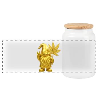 Goldener Zwerg mit Hanfblatt - Cannabis - Weed - Panorama Keksdose mit Holzdeckel - Weiß - Vorne