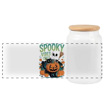 Gruselige Stimmung Halloween Kürbis Design - Panorama Keksdose mit Holzdeckel - Weiß - Vorne