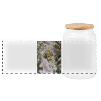 Ethereal Nighttime Mother and Child - Panoramic Cookie Jar with Wooden Lid - white - Front
