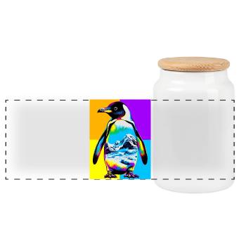 penguin - Panoramic Cookie Jar with Wooden Lid - white - Front