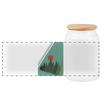 Abstrakte Berglandschaft mit roter Sonne - Panorama Keksdose mit Holzdeckel - Weiß - Vorne