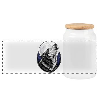 Wolf - Panoramic Cookie Jar with Wooden Lid - white - Front