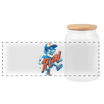 Drôle de coureur avec lettrage RUN - Boîte à biscuits avec couvercle en bois - blanc - Devant