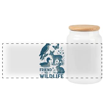 Wildlife Friendship Illustration - Panoramic Cookie Jar with Wooden Lid - white - Front