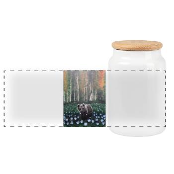 Bear in Snowy Forest Scene - Panoramic Cookie Jar with Wooden Lid - white - Front