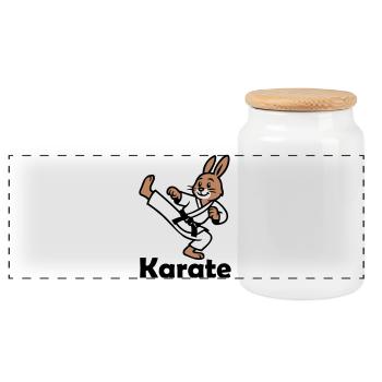 Karaté Lapin - Boîte à biscuits avec couvercle en bois - blanc - Devant