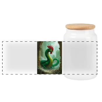 Basilisk with rooster head and deadly petrifying - Panoramic Cookie Jar with Wooden Lid - white - Front