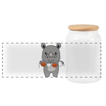 Costume de fantôme citrouille d'Halloween Rhino Happy - Boîte à biscuits avec couvercle en bois - blanc - Devant