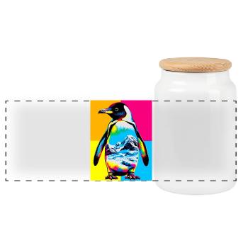 pingouin - Boîte à biscuits avec couvercle en bois - blanc - Devant