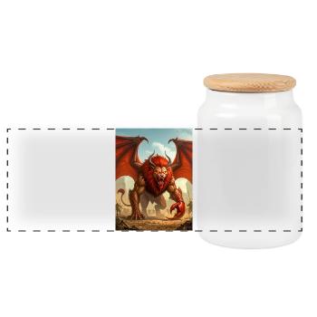 Manticore, lion-bodied desert predator - Panoramic Cookie Jar with Wooden Lid - white - Front