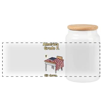 Critical America Illustration with Flag - Panoramic Cookie Jar with Wooden Lid - white - Front