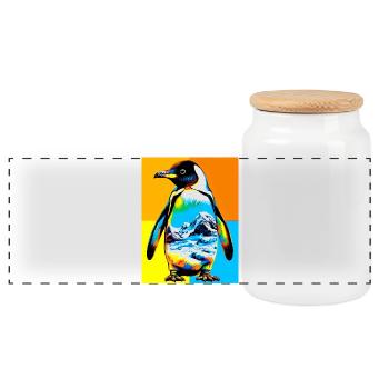 pingouin - Boîte à biscuits avec couvercle en bois - blanc - Devant