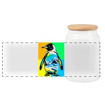 penguin - Panoramic Cookie Jar with Wooden Lid - white - Front