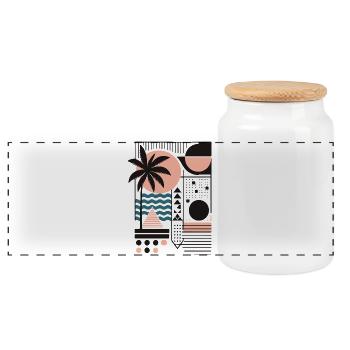 Motif minimaliste de coucher de soleil et de palmier - Boîte à biscuits avec couvercle en bois - blanc - Devant
