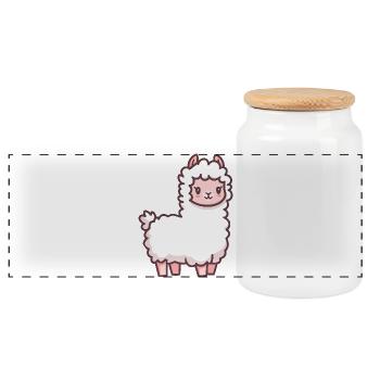 Dessin animé mignon de lama - Boîte à biscuits avec couvercle en bois - blanc - Devant