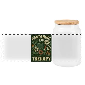Gardening Is My Therapy Floral Design - Panoramic Cookie Jar with Wooden Lid - white - Front