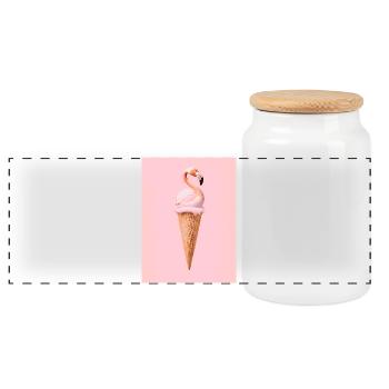 Glace Flamingo avec cornet gaufré - Boîte à biscuits avec couvercle en bois - blanc - Devant