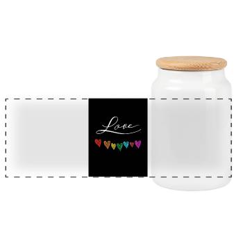 Bunte Liebe mit handgestalteten Herzen - Panorama Keksdose mit Holzdeckel - Weiß - Vorne