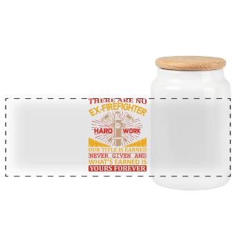 Fire department motif with quote and tools - Panoramic Cookie Jar with Wooden Lid - white - Front
