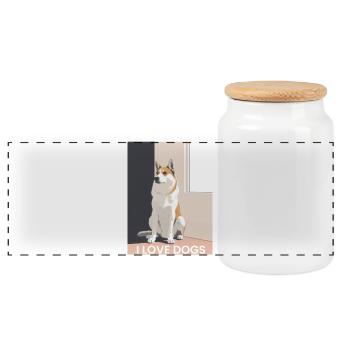 Cute dog illustration with text - Panoramic Cookie Jar with Wooden Lid - white - Front