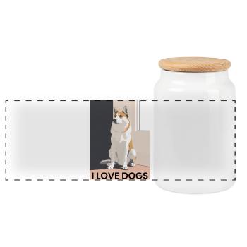 Pretty dog with dog love motto - Panoramic Cookie Jar with Wooden Lid - white - Front