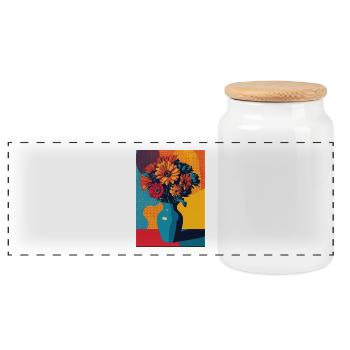 Strauß aus Pop-Art-Blumen - Panorama Keksdose mit Holzdeckel - Weiß - Vorne