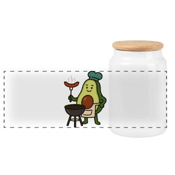 Avo cooking figure with grill and sausages - Panoramic Cookie Jar with Wooden Lid - white - Front
