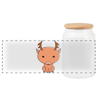 Cute Reindeer Cartoon Illustration - Panoramic Cookie Jar with Wooden Lid - white - Front