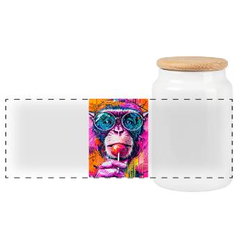 Psychedelischer Big Jumpsuit mit Brille und Lutscher - Panorama Keksdose mit Holzdeckel - Weiß - Vorne