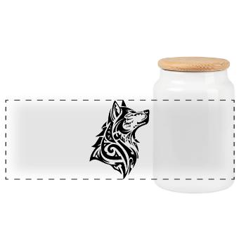 Tatouage Tribal Loup - Boîte à biscuits avec couvercle en bois - blanc - Devant