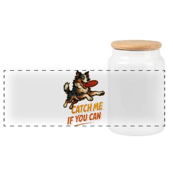 Border Collie Frisbee Spruch für Hundebesitzer - Panorama Keksdose mit Holzdeckel - Weiß - Vorne