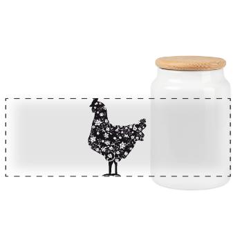 Poulet à motif floral - Boîte à biscuits avec couvercle en bois - blanc - Devant