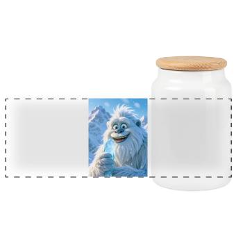 Yéti joueur mangeant de la crème de glaçon géant - Boîte à biscuits avec couvercle en bois - blanc - Devant