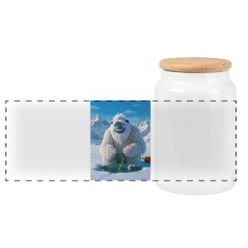 Yeti fishing on frozen glowing lake - Panoramic Cookie Jar with Wooden Lid - white - Front