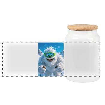 Un Yéti géant skie joyeusement avec des lunettes vertes - Boîte à biscuits avec couvercle en bois - blanc - Devant