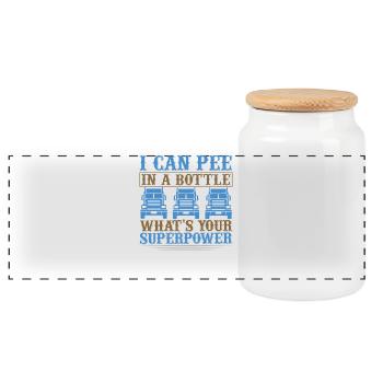 Strong Superpower Truck Motif - Panoramic Cookie Jar with Wooden Lid - white - Front