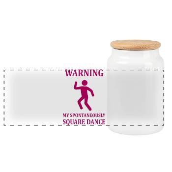 Warning Square Dance - Panoramic Cookie Jar with Wooden Lid - white - Front