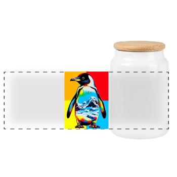 penguin - Panoramic Cookie Jar with Wooden Lid - white - Front