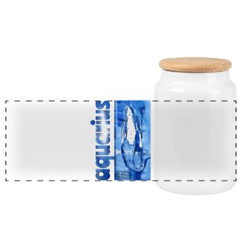 Zodiac sign Aquarius - Panoramic Cookie Jar with Wooden Lid - white - Front