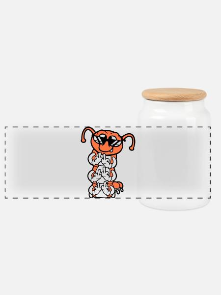 Raupe Mittelfinger Beleidigung Sonnenbrille Cool - Panorama Keksdose mit Holzdeckel - Weiß
