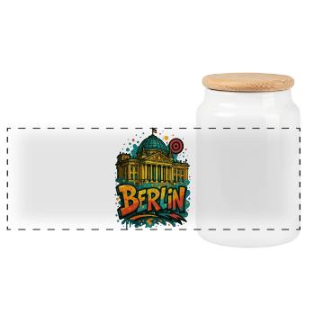 Reichstag Berlin Graffiti City Design - Panorama Keksdose mit Holzdeckel - Weiß - Vorne