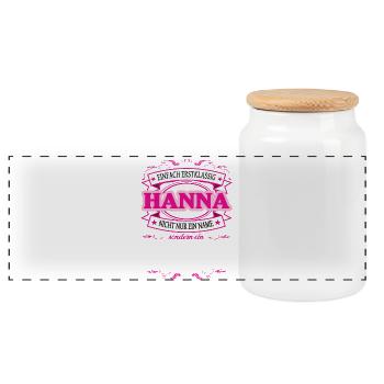 Qualitätsmerkmal Hannah einfach Erstklassig - Panorama Keksdose mit Holzdeckel - Weiß - Vorne