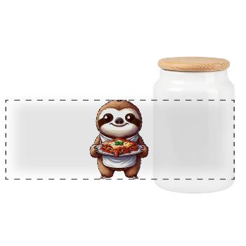 Süße Faultier Lasagne Cartoon Italienisch Essen - Panorama Keksdose mit Holzdeckel - Weiß - Vorne