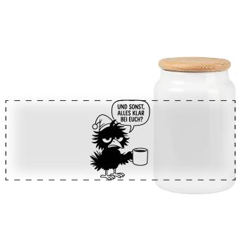 Corbeau noir avec capuchon endormi et bulle de dialogue - Boîte à biscuits avec couvercle en bois - blanc - Devant