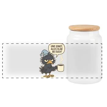 Mürrischer Rabenvogel mit Kaffeetasse - Boîte à biscuits avec couvercle en bois - blanc - Devant