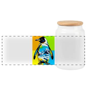 penguin - Panoramic Cookie Jar with Wooden Lid - white - Front
