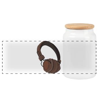 Retro Headphones Design for Music Lovers - Panoramic Cookie Jar with Wooden Lid - white - Front