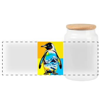 penguin - Panoramic Cookie Jar with Wooden Lid - white - Front