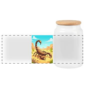 Deathstalker Scorpion – deadly  in desert - Panoramic Cookie Jar with Wooden Lid - white - Front